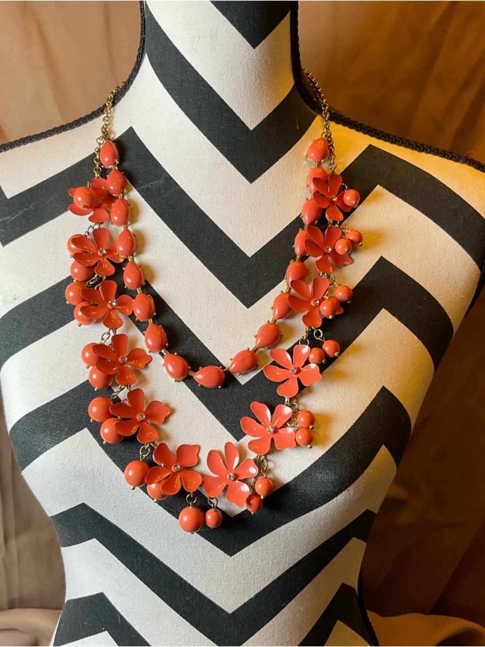 Coral Floral Statement Necklace Bold Layered Flower Bib Necklace